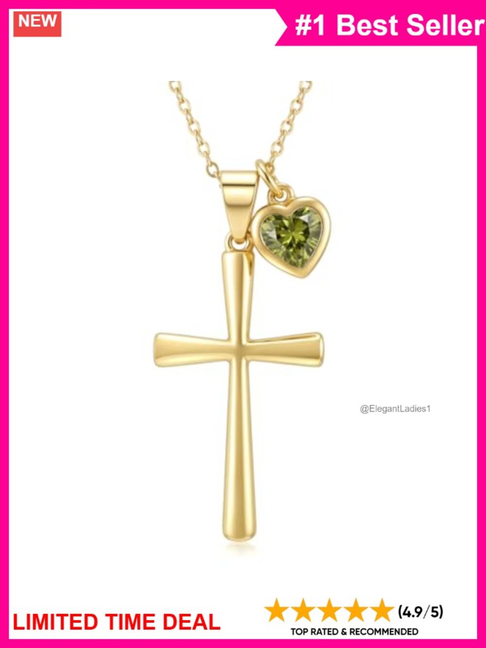 14K Gold Plated Birthstone Cross Pendant Necklace Faith Jewelry